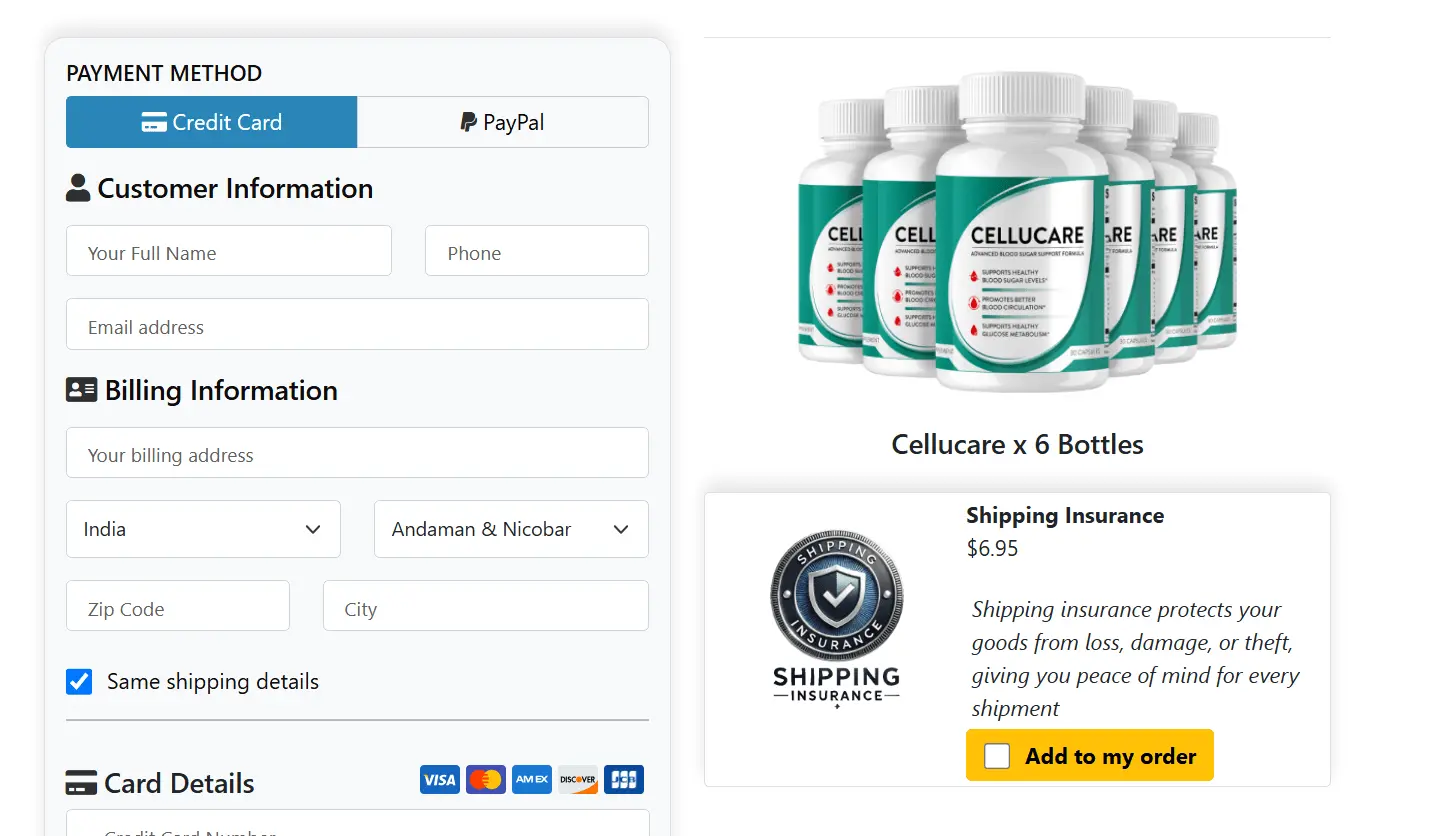 Cellucare order Page